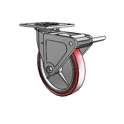4 Series 1 1/2" Casters Top Plate Swivel Zinc with 8 x 1.5 Polyurethane HI-TECH Wheel and Tech Lock Brake