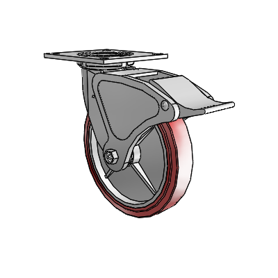4 Series 1 1/2" Casters Top Plate Swivel Zinc with 8 x 1.5 Polyurethane HI-TECH Wheel and Total Lock Brake