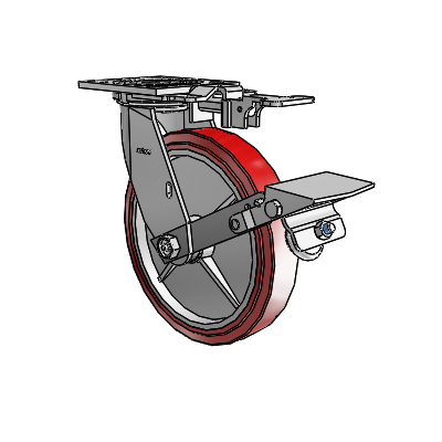 4 Series 1 1/2" Casters Top Plate Swivel Zinc with 8 x 1.5 Polyurethane HI-TECH Wheel and Tread Lock Brake