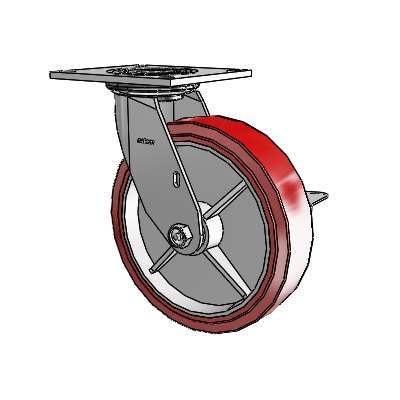 4 Series 2 Inch Wide Top Plate Swivel Caster with 8 x 2 Polyurethane HI-TECH Wheel and Side Lock Brake