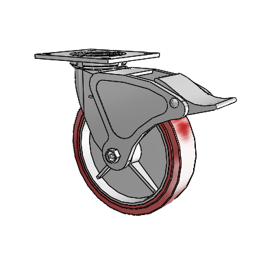 4 Series 2 Inch Wide Top Plate Swivel Caster with 8 x 2 Polyurethane HI-TECH Wheel and Total Lock Brake