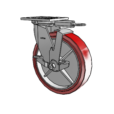4 Series 2 Inch Wide Top Plate Swivel Caster with 8 x 2 Polyurethane HI-TECH Wheel and Top Lock Brake