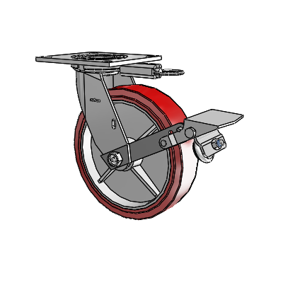 4 Series 2 Inch Wide Top Plate Swivel Caster with 8 x 2 Polyurethane HI-TECH Wheel and Tread Lock Brake