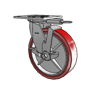 4 Series 2 Inch Wide Top Plate Swivel Caster with 8 x 2 Polyurethane HI-TECH Wheel and Top Lock Brake