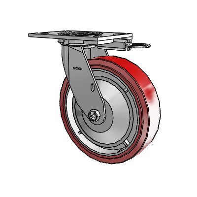 Roulette pivotante de la série 4 avec plaque supérieure de 2 pouces de large et roue HI-TECH en polyuréthane de 8 x 2