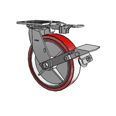 4 Series 2 Inch Wide Top Plate Swivel Caster with 8 x 2 Polyurethane HI-TECH Wheel and Tread Lock Brake