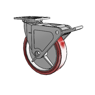4 Series 2 Inch Wide Top Plate Swivel Caster with 8 x 2 Polyurethane HI-TECH Wheel and Tech Lock Brake