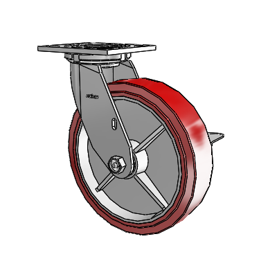 4 Series 2 Inch Wide Top Plate Swivel Caster with 8 x 2 Polyurethane HI-TECH Wheel and Side Lock Brake