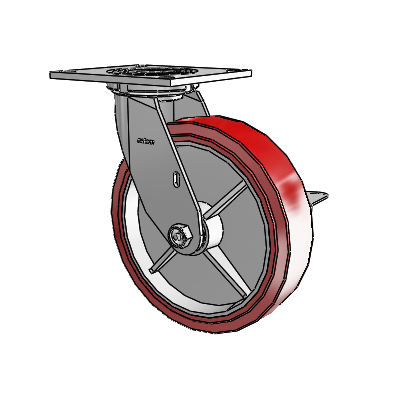 4 Series 2 Inch Wide Top Plate Swivel Caster with 8 x 2 Polyurethane HI-TECH Wheel and Side Lock Brake