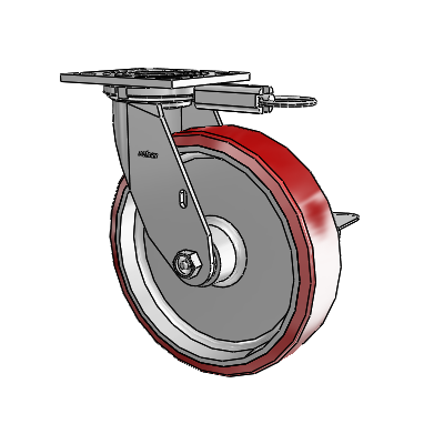 4 Series 2 Inch Wide Top Plate Swivel Caster with 8 x 2 Moldon Polyurethane (Aluminum Core) Wheel and Side Lock Brake