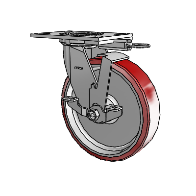 4 Series 2 Inch Wide Top Plate Swivel Caster with 8 x 2 Moldon Polyurethane (Aluminum Core) Wheel and Top Lock Brake
