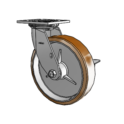 4 Series 2 Inch Wide Top Plate Swivel Caster with 8 x 2 Moldon Nylon (Aluminum Core) Wheel and Side Lock Brake