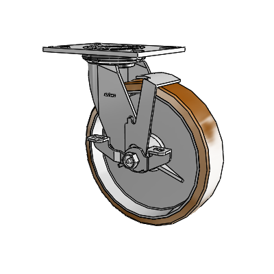 4 Series 2 Inch Wide Top Plate Swivel Caster with 8 x 2 Moldon Nylon (Aluminum Core) Wheel and Top Lock Brake