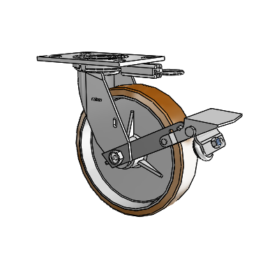 4 Series 2 Inch Wide Top Plate Swivel Caster with 8 x 2 Moldon Nylon (Aluminum Core) Wheel and Tread Lock Brake