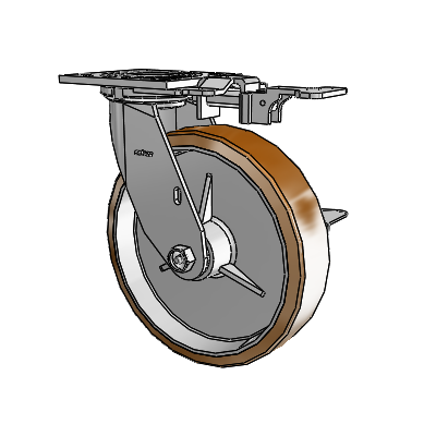 4 Series 2 Inch Wide Top Plate Swivel Caster with 8 x 2 Moldon Nylon (Aluminum Core) Wheel and Side Lock Brake