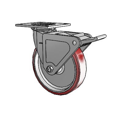 4 Series 2 Inch Wide Top Plate Swivel Caster with 8 x 2 Moldon Polyurethane (Aluminum Core) Wheel and Tech Lock Brake