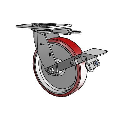 4 Series 2 Inch Wide Top Plate Swivel Caster with 8 x 2 Moldon Polyurethane (Aluminum Core) Wheel and Tread Lock Brake