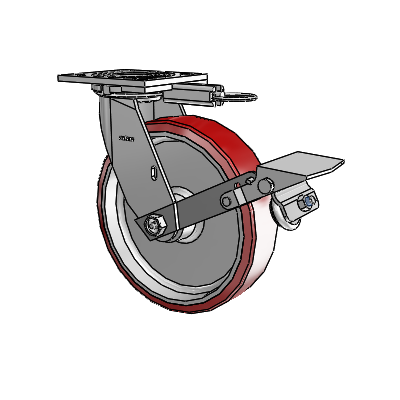 4 Series 2 Inch Wide Top Plate Swivel Caster with 8 x 2 Moldon Polyurethane (Aluminum Core) Wheel and Tread Lock Brake