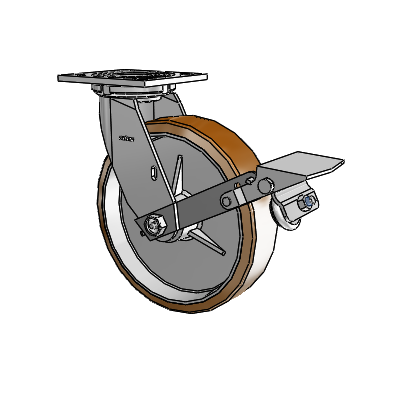 4 Series 2 Inch Wide Top Plate Swivel Caster with 8 x 2 Moldon Nylon (Aluminum Core) Wheel and Tread Lock Brake