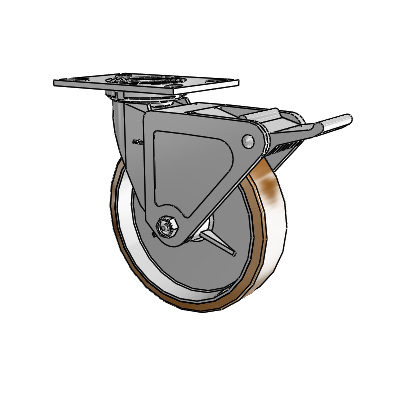 4 Series 2 Inch Wide Top Plate Swivel Caster with 8 x 2 Moldon Nylon (Aluminum Core) Wheel and Tech Lock Brake
