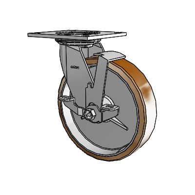 4 Series 2 Inch Wide Top Plate Swivel Caster with 8 x 2 Moldon Nylon (Aluminum Core) Wheel and Top Lock Brake