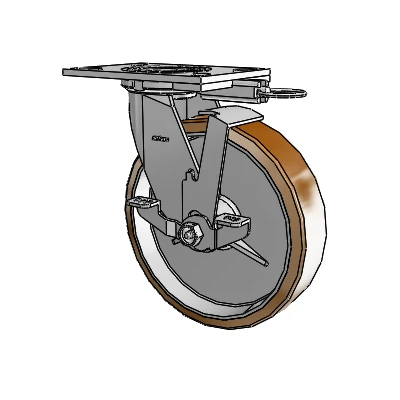 4 Series 2 Inch Wide Top Plate Swivel Caster with 8 x 2 Moldon Nylon (Aluminum Core) Wheel and Top Lock Brake