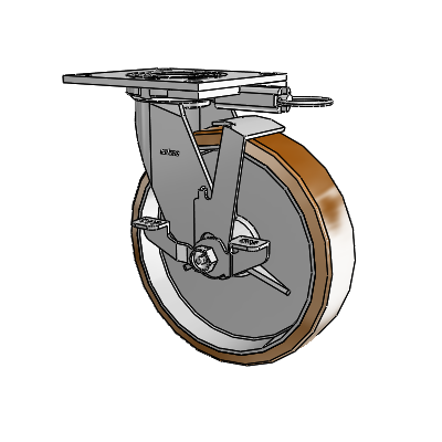 4 Series 2 Inch Wide Top Plate Swivel Caster with 8 x 2 Moldon Nylon (Aluminum Core) Wheel and Top Lock Brake