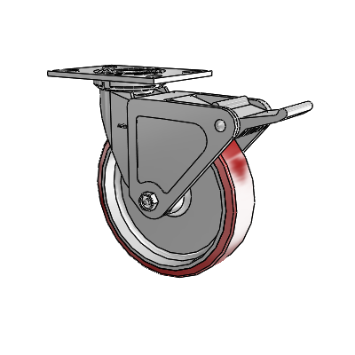 4 Series 2 Inch Wide Top Plate Swivel Caster with 8 x 2 Moldon Polyurethane (Aluminum Core) Wheel and Tech Lock Brake