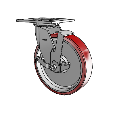 4 Series 2 Inch Wide Top Plate Swivel Caster with 8 x 2 Moldon Polyurethane (Aluminum Core) Wheel and Top Lock Brake