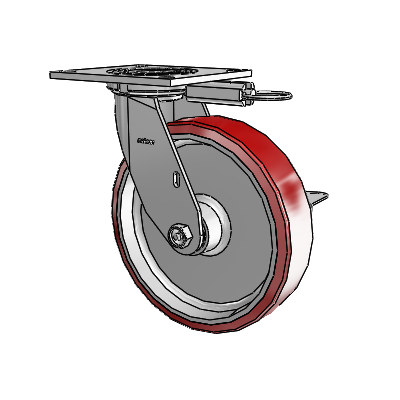 4 Series 2 Inch Wide Top Plate Swivel Caster with 8 x 2 Moldon Polyurethane (Aluminum Core) Wheel and Side Lock Brake