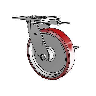 4 Series 2 Inch Wide Top Plate Swivel Caster with 8 x 2 Moldon Polyurethane (Aluminum Core) Wheel and Side Lock Brake