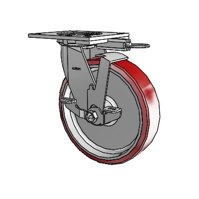 4 Series 2 Inch Wide Top Plate Swivel Caster with 8 x 2 Moldon Polyurethane (Aluminum Core) Wheel and Top Lock Brake