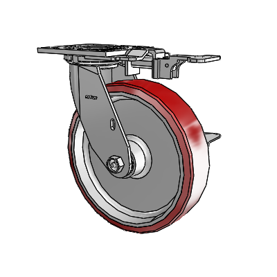 4 Series 2 Inch Wide Top Plate Swivel Caster with 8 x 2 Moldon Polyurethane (Aluminum Core) Wheel and Side Lock Brake