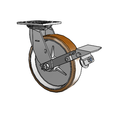 4 Series 2 Inch Wide Top Plate Swivel Caster with 8 x 2 Moldon Nylon (Aluminum Core) Wheel and Tread Lock Brake