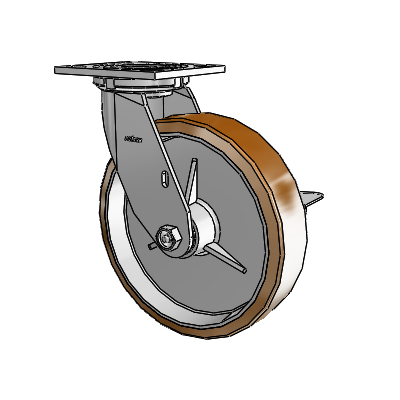 4 Series 2 Inch Wide Top Plate Swivel Caster with 8 x 2 Moldon Nylon (Aluminum Core) Wheel and Side Lock Brake