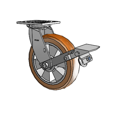 4 Series 2 Inch Wide Top Plate Swivel Caster with 8 x 2 Triumph (Crown/Brown) Wheel and Tread Lock Brake