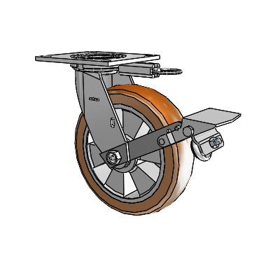 4 Series 2 Inch Wide Top Plate Swivel Caster with 8 x 2 Triumph (Crown/Brown) Wheel and Tread Lock Brake