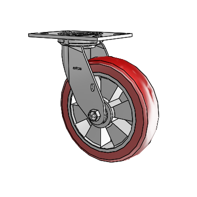 4 Series 2 Inch Wide Top Plate Swivel Caster with 8 x 2 Triumph (Crown/Red) Wheel