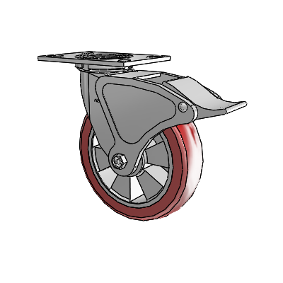 4 Series 2 Inch Wide Top Plate Swivel Caster with 8 x 2 Triumph (Crown/Red) Wheel and Total Lock Brake