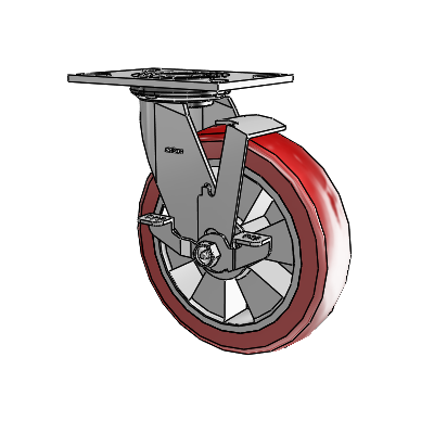 4 Series 2 Inch Wide Top Plate Swivel Caster with 8 x 2 Triumph (Crown/Red) Wheel and Top Lock Brake