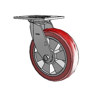 4 Series 2 Inch Wide Top Plate Swivel Caster with 8 x 2 Triumph (Crown/Red) Wheel