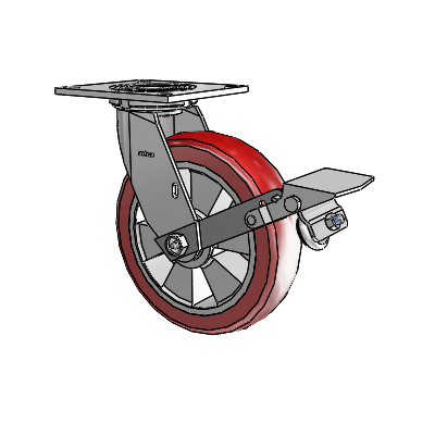 4 Series 2 Inch Wide Top Plate Swivel Caster with 8 x 2 Triumph (Crown/Red) Wheel and Tread Lock Brake
