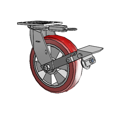 4 Series 2 Inch Wide Top Plate Swivel Caster with 8 x 2 Triumph (Crown/Red) Wheel and Tread Lock Brake