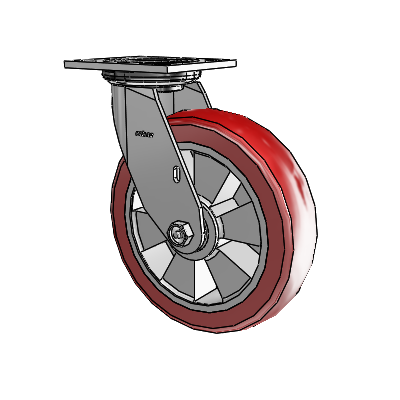 4 Series 2 Inch Wide Top Plate Swivel Caster with 8 x 2 Triumph (Crown/Red) Wheel
