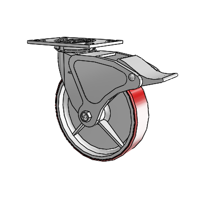 4 Series 2 Inch Wide Top Plate Swivel Caster with 8 x 2 Moldon Polyurethane (Cast Iron Core) Wheel and Total Lock Brake