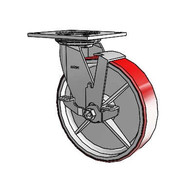 4 Series 2 Inch Wide Top Plate Swivel Caster with 8 x 2 Moldon Polyurethane (Cast Iron Core) Wheel and Top Lock Brake