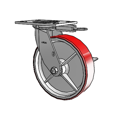 4 Series 2 Inch Wide Top Plate Swivel Caster with 8 x 2 Moldon Polyurethane (Cast Iron Core) Wheel and Side Lock Brake