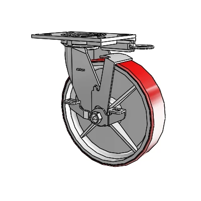 4 Series 2 Inch Wide Top Plate Swivel Caster with 8 x 2 Moldon Polyurethane (Cast Iron Core) Wheel and Top Lock Brake