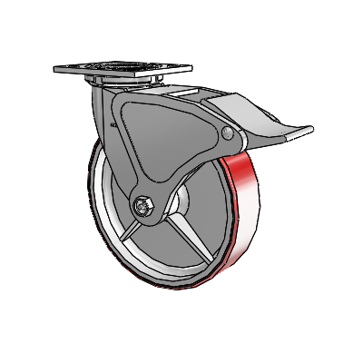4 Series 2 Inch Wide Top Plate Swivel Caster with 8 x 2 Moldon Polyurethane (Cast Iron Core) Wheel and Total Lock Brake