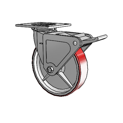 4 Series 2 Inch Wide Top Plate Swivel Caster with 8 x 2 Moldon Polyurethane (Cast Iron Core) Wheel and Tech Lock Brake
